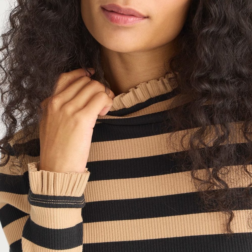 Jcrew Vintage Rib Ruffle Mockneck Tee - Picture 2 of 3